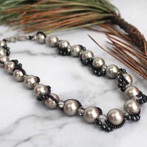 Vintage Metallic Pearls w/ Black Beads Choker